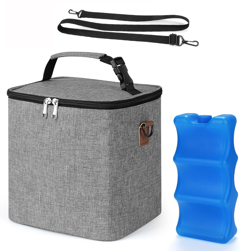 Accmor breastmilk cooler bag grey exterior keeps bottles at safe transport temperatures.