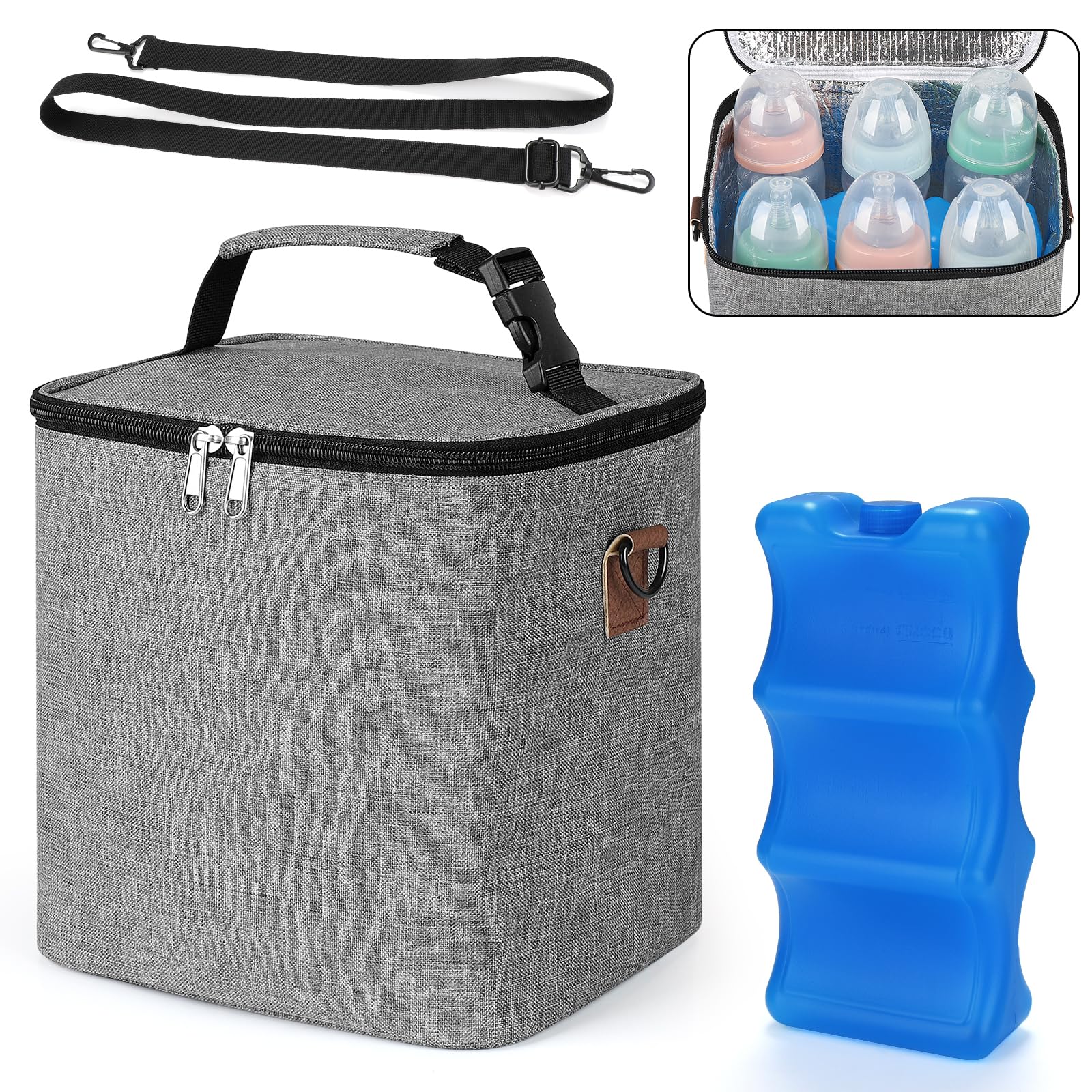 Accmor breastmilk cooler bag interior shows roomy space for six 9oz bottles.