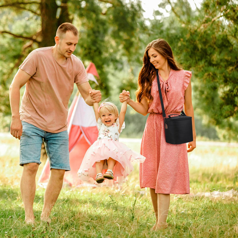 Accmor bag attached to stroller demonstrates hands-free transport.