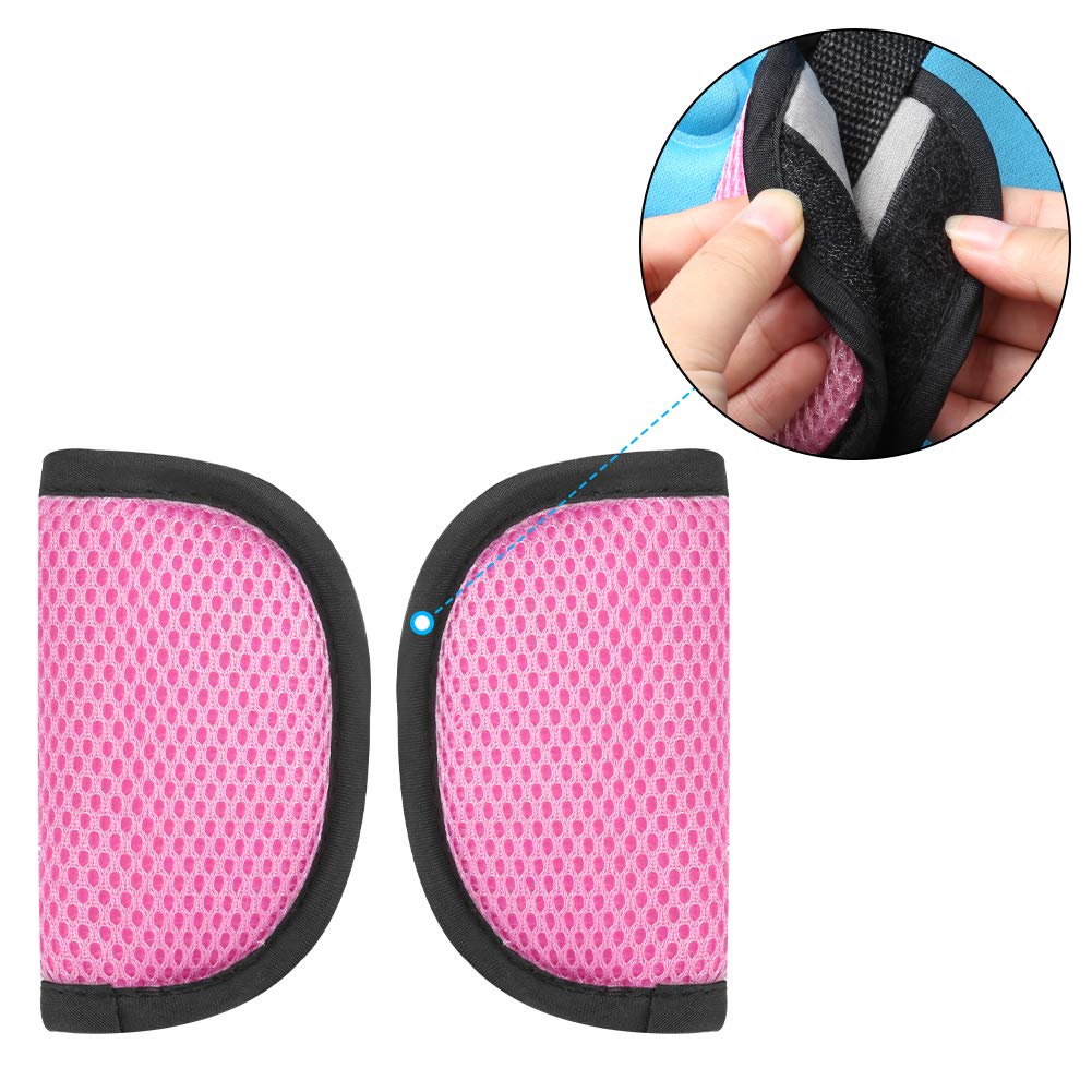 Accmor strap covers on seat back with buckle, breathable padding reduces rubbing during travel.