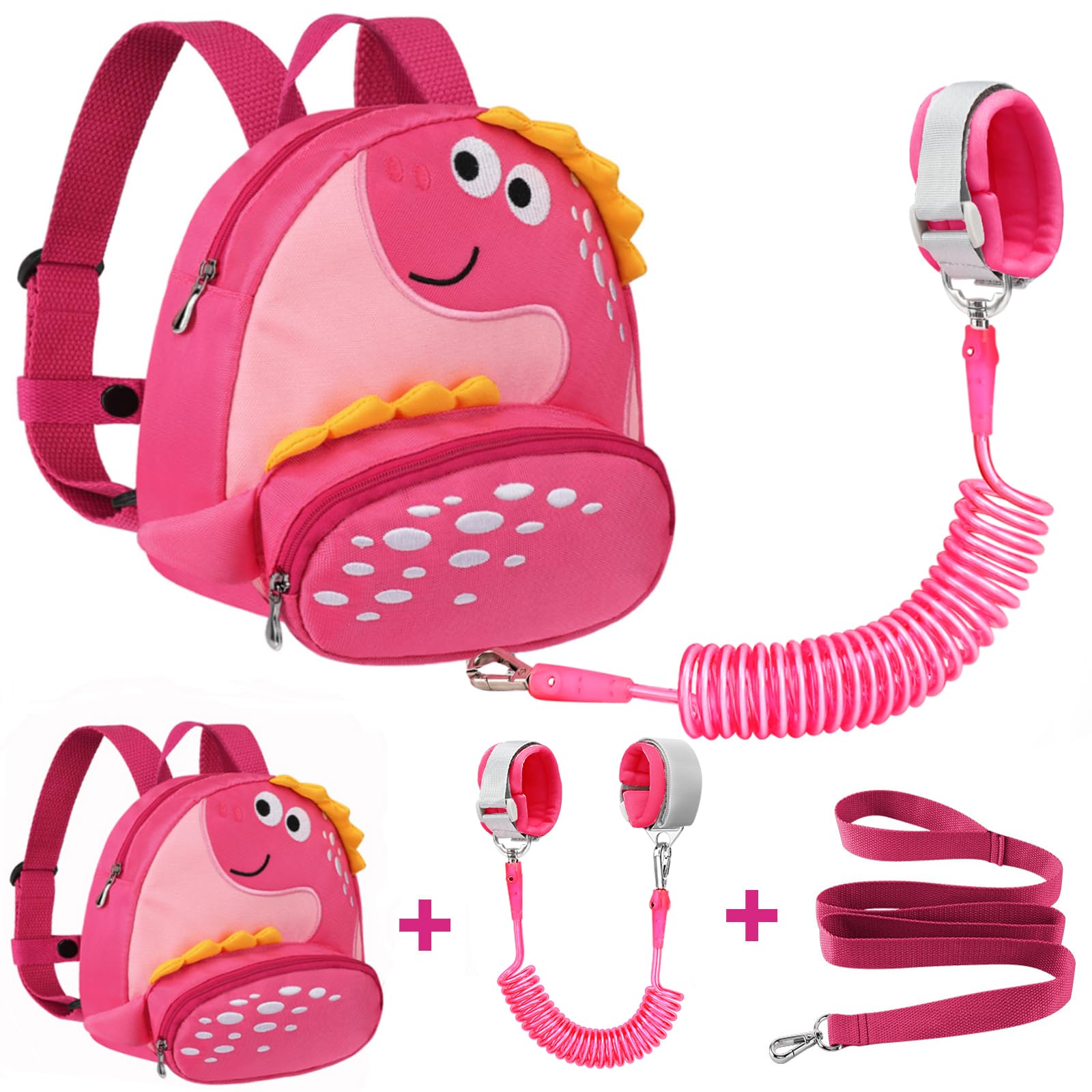 Accmor dinosaur backpack front view, a cute design for safe, cheerful outings.