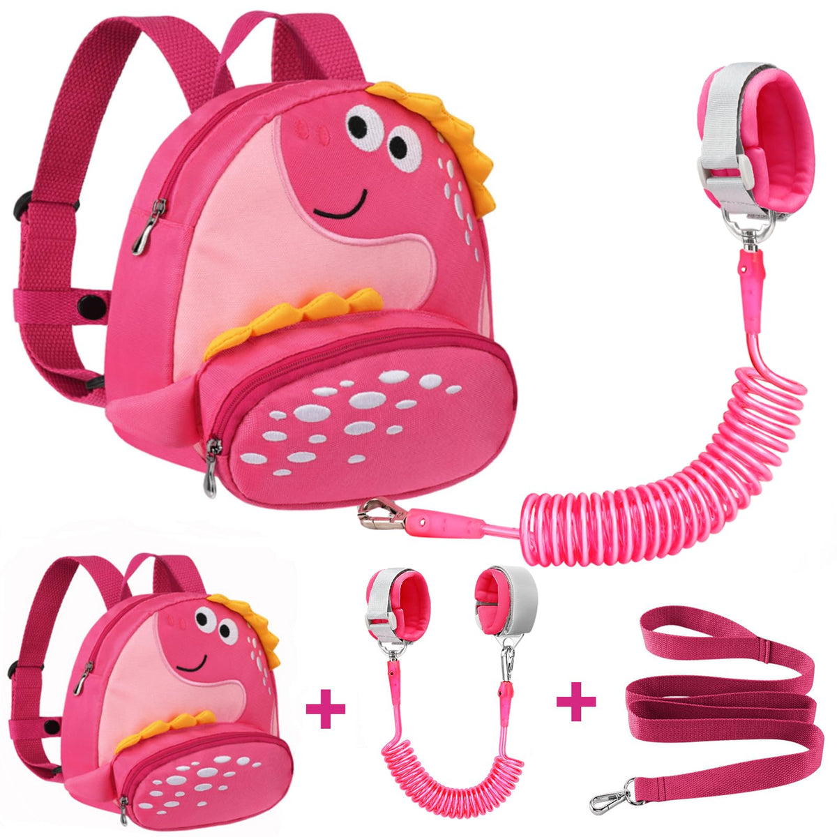 Accmor dinosaur backpack front view, a cute design for safe, cheerful outings.