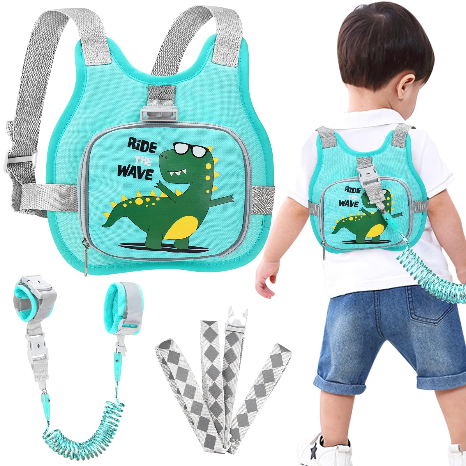 Accmor dinosaur harness foldable pocket close-up for easy carry.