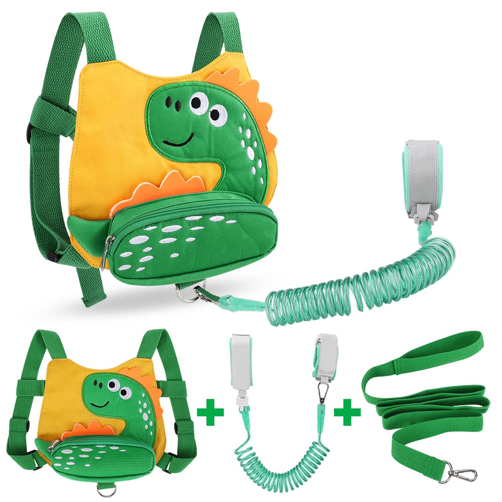 Accmor dinosaur harness yellow front view for safer toddler walks.