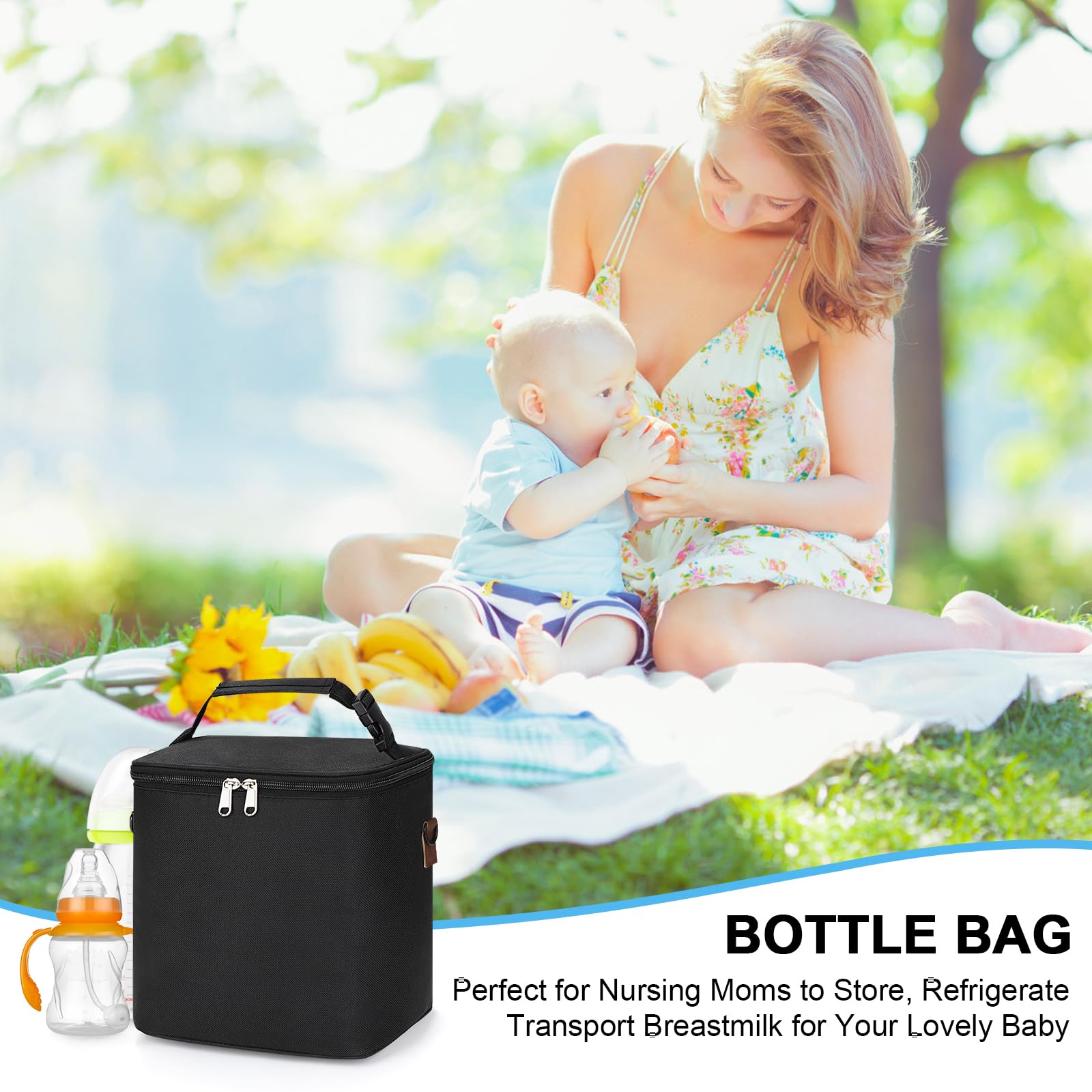 Accmor lifestyle shot with family illustrates versatile use for on-the-go feeding.