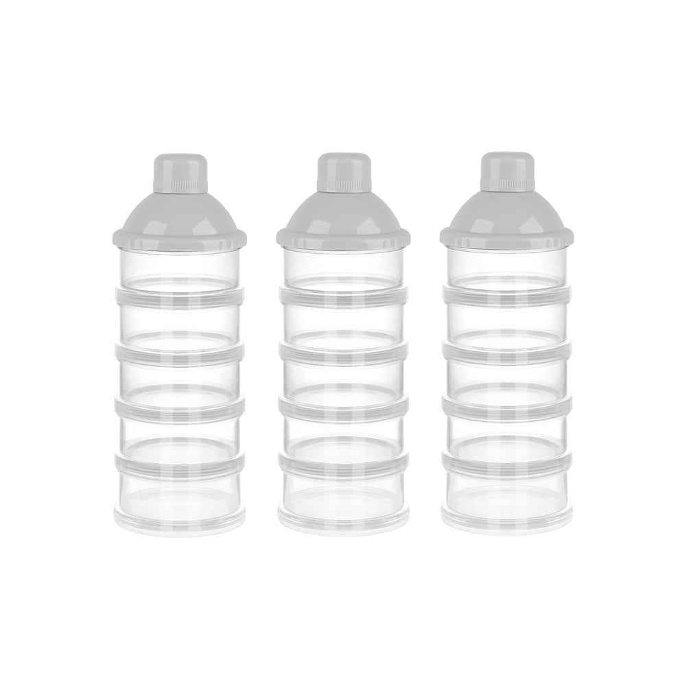 Accmor Formula Dispenser shows five stackable compartments for precise travel portions.