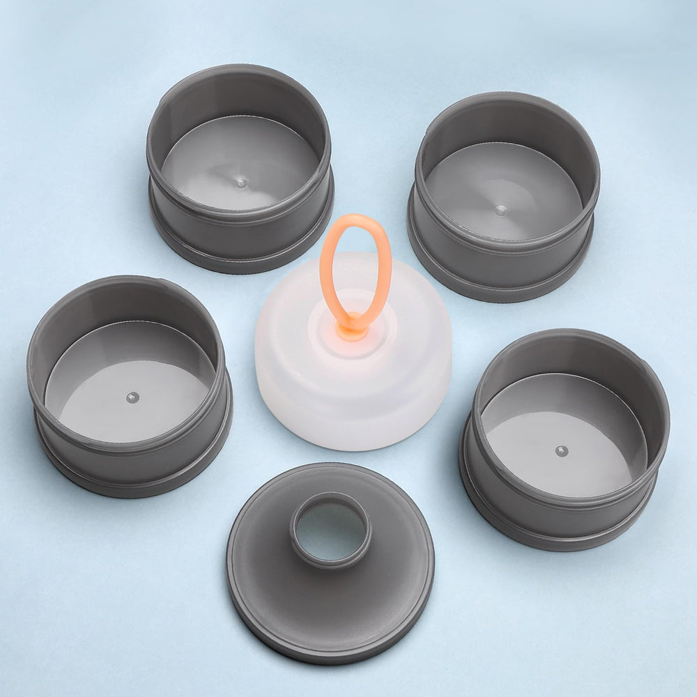 Four-layer design showing capacity for multiple portions of milk powder.