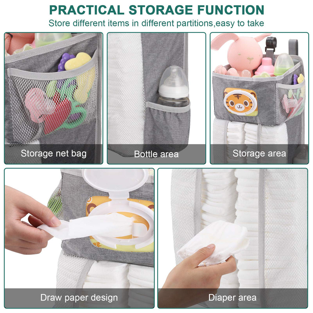 Accmor Hanging Diaper Caddy Organizer large lower pouch stores towels within arm's reach.