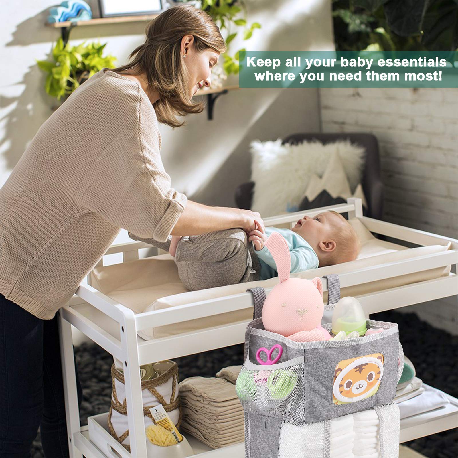 Accmor Hanging Diaper Caddy Organizer measures about 17.5 by 9.05 by 6.3 inches.