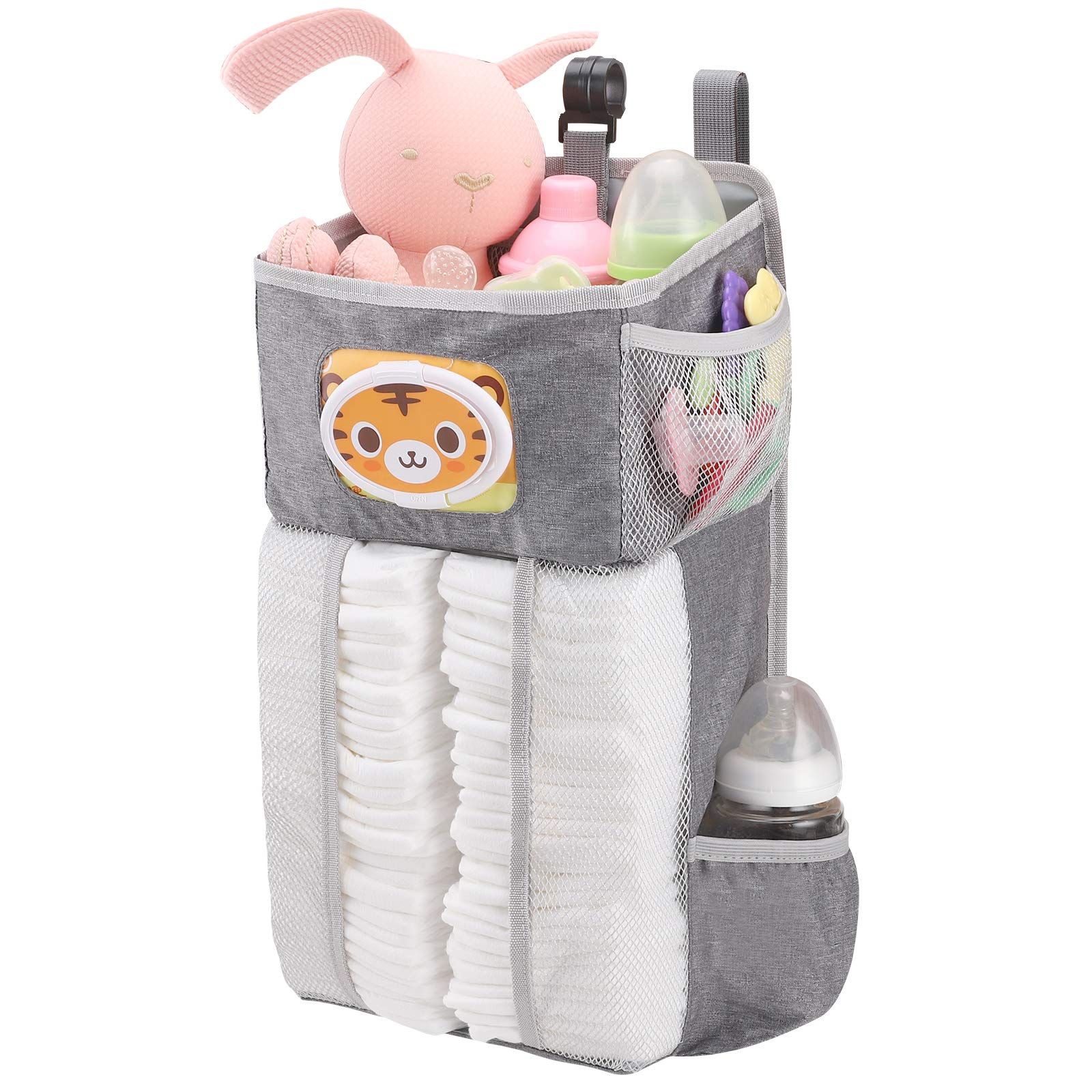Accmor Hanging Diaper Caddy Organizer upper compartment keeps diapers within reach for quick diaper changes.