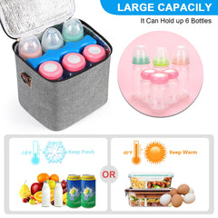 Accmor insulated bottle tote demonstrates six-bottle capacity for daycare or travel.