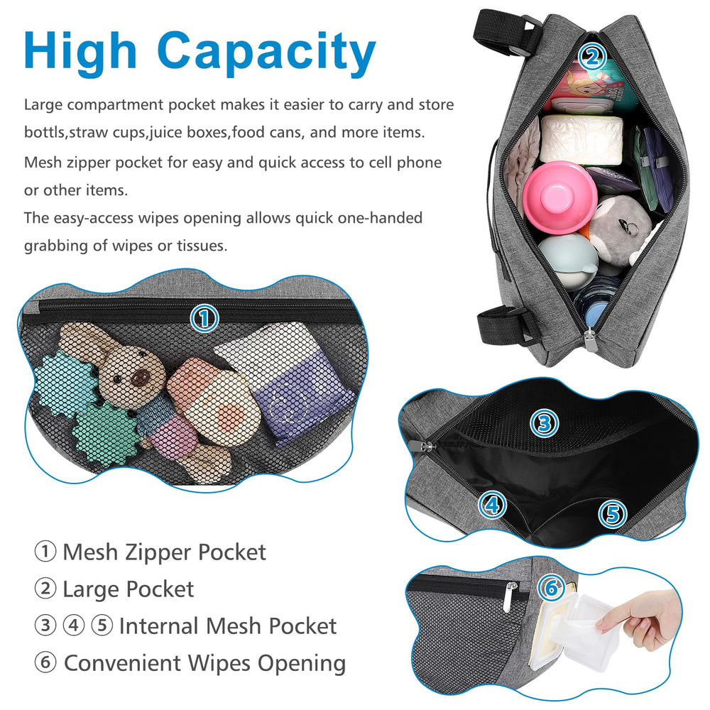 Accmor insulated side sling stroller bag mesh pockets help separate toys and devices.