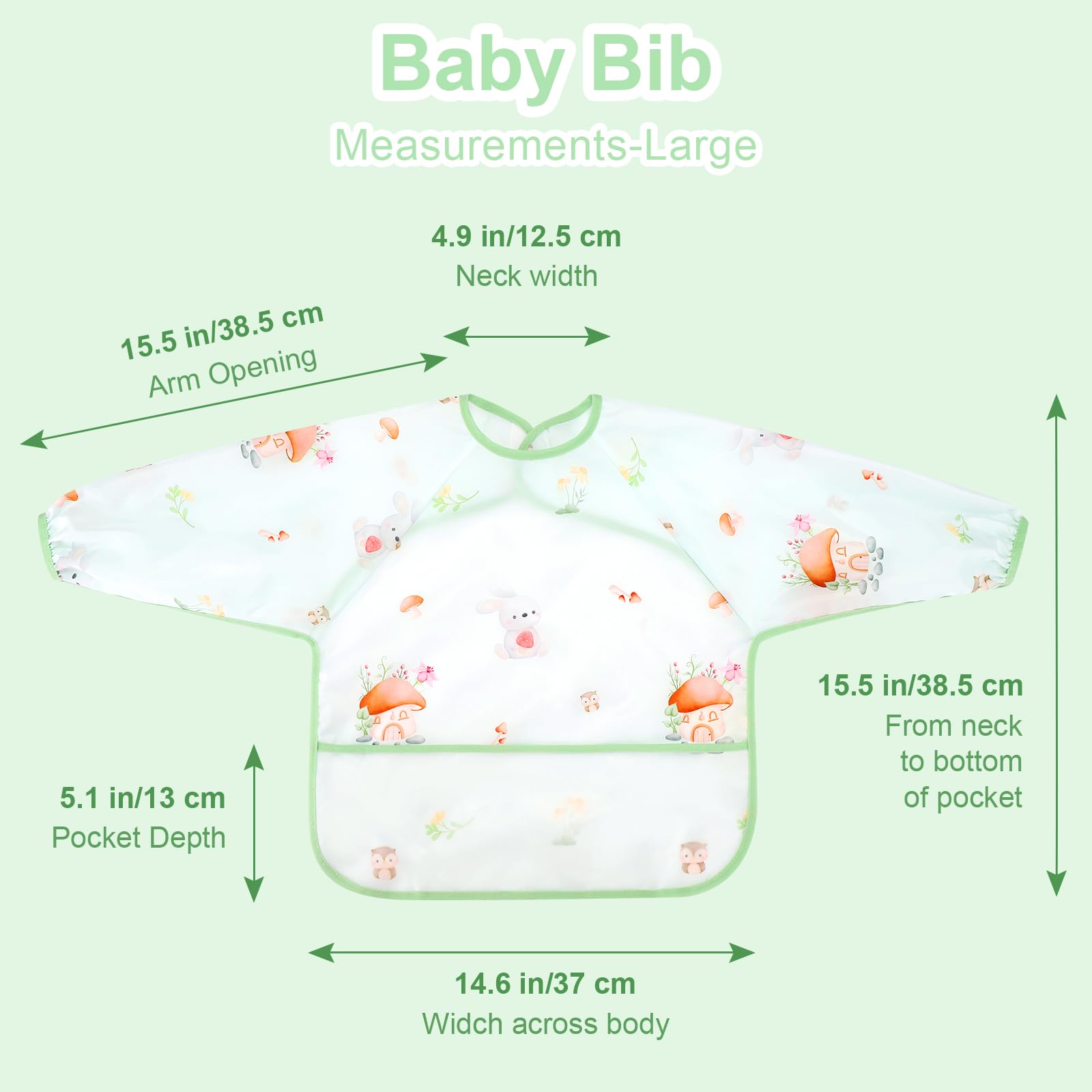 Accmor long sleeve bib fits ages 6-36 months.