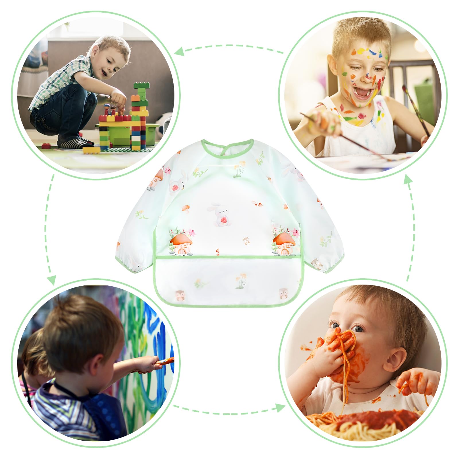 Accmor long sleeve bib easy-to-clean fabric dries quickly.