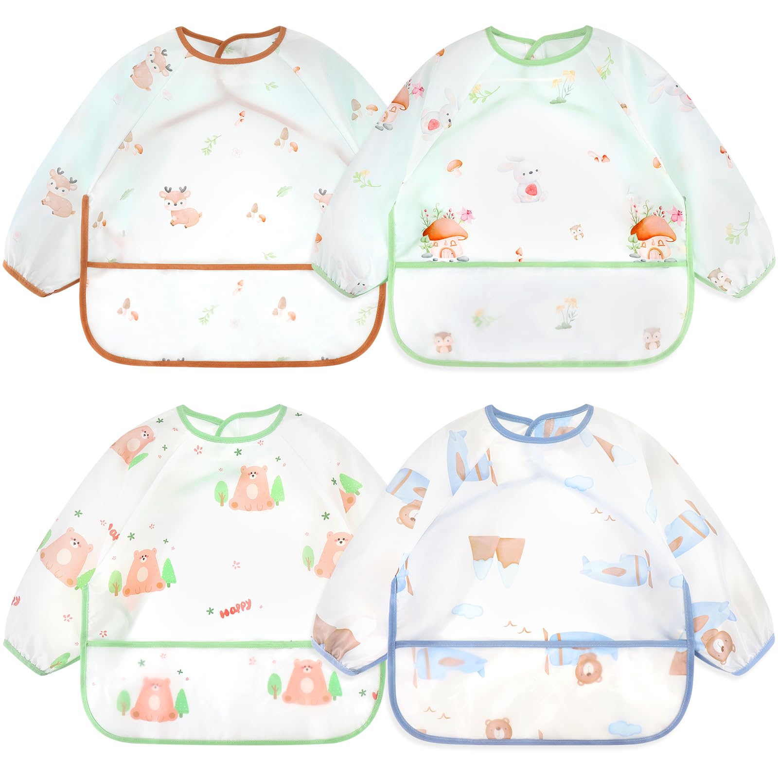 Accmor long sleeve bib front view keeps outfits clean during meals.