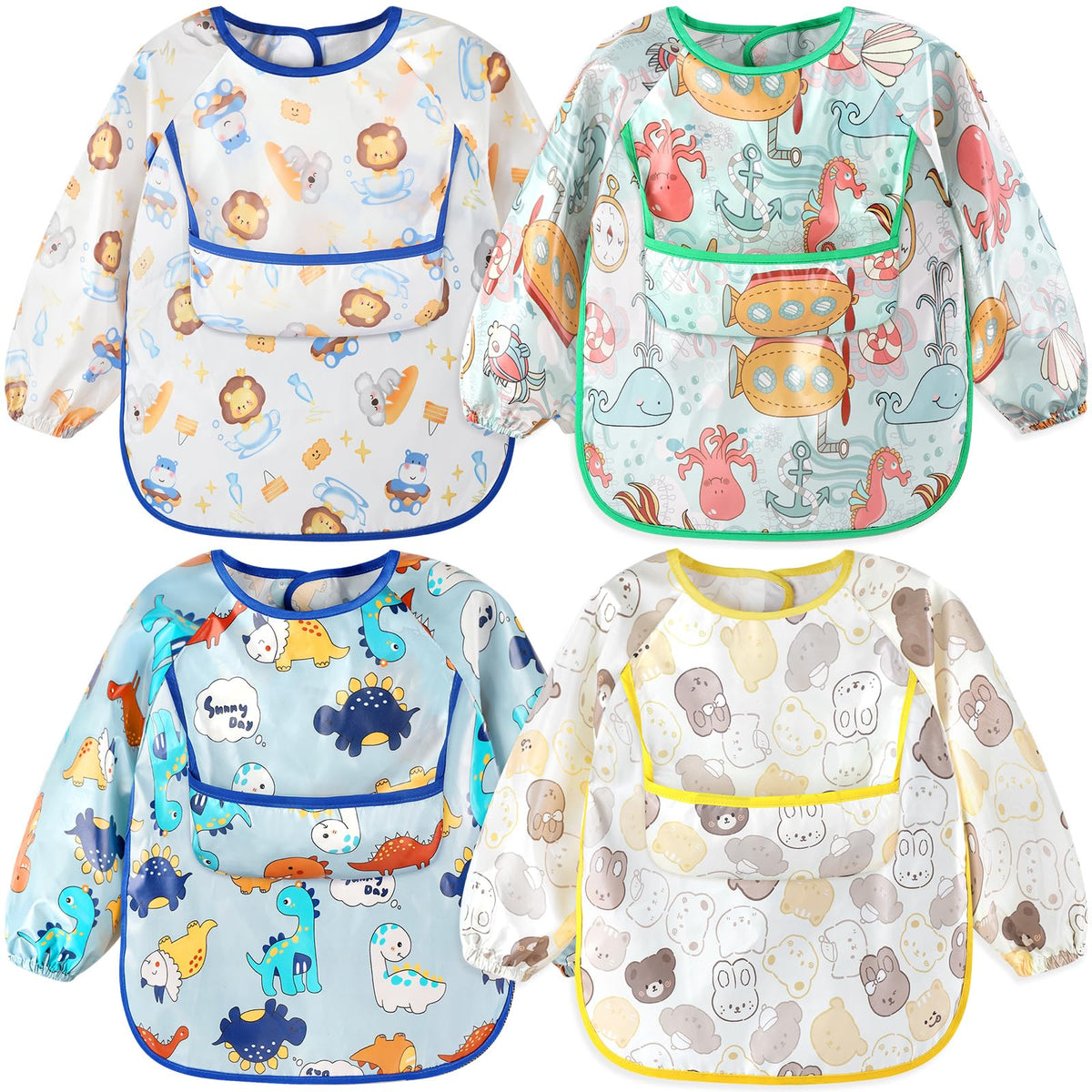Accmor long sleeve bib front view shows full coverage and mess-preventing design