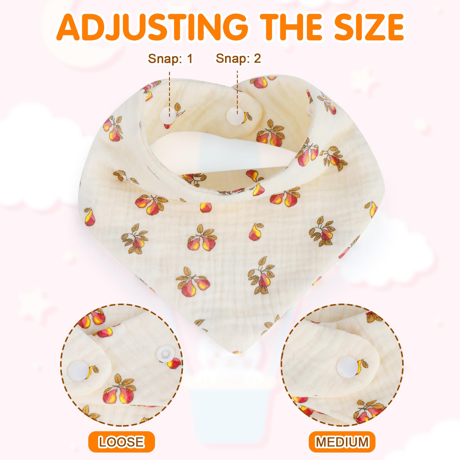 Accmor muslin baby bib with adjustable snaps for growing babies.