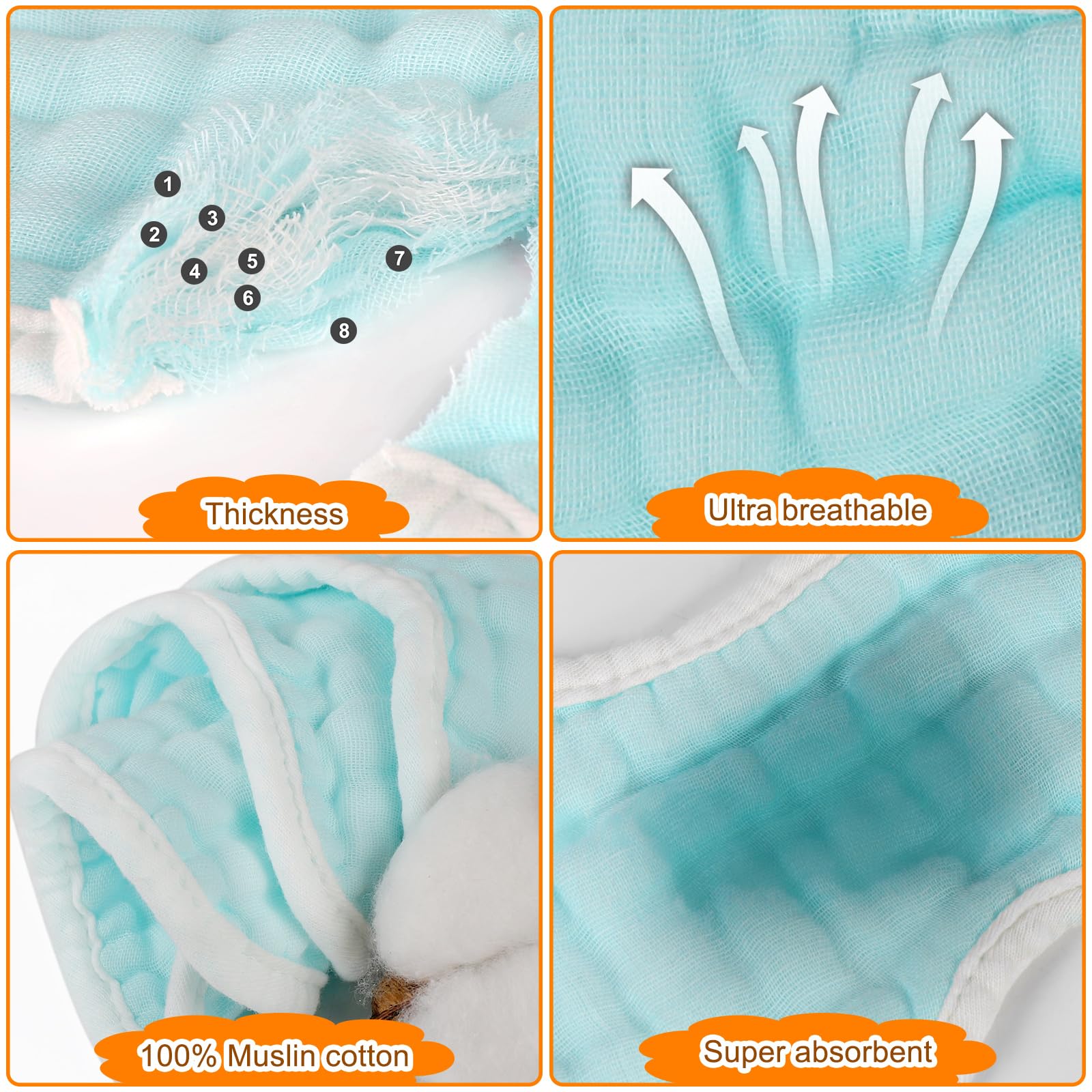 Accmor Muslin Baby Bibs-8-layer-absorbent demonstrates rapid drool absorption for messier days