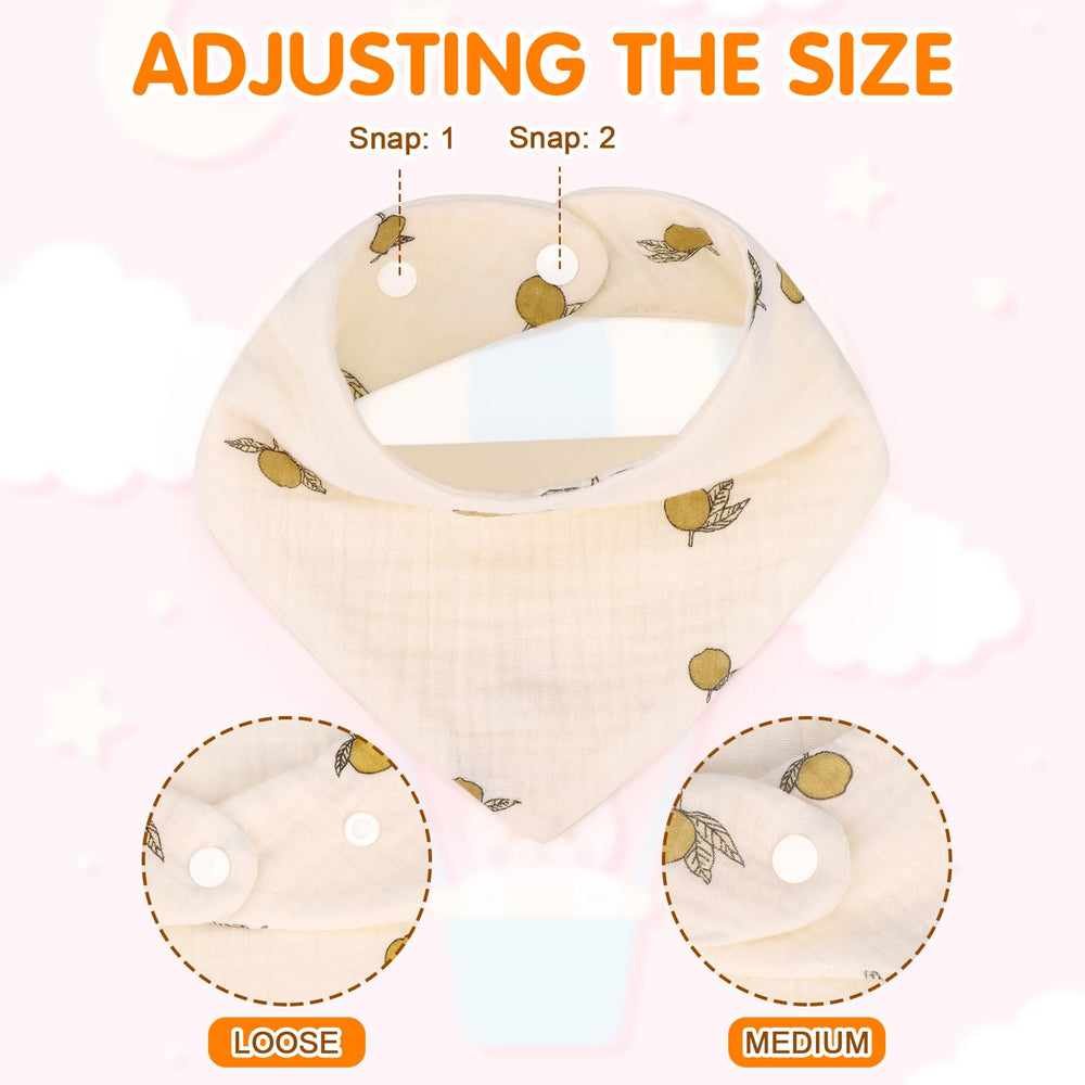 Accmor Muslin Baby Bibs adjustable snap ensures secure fit as babies grow.