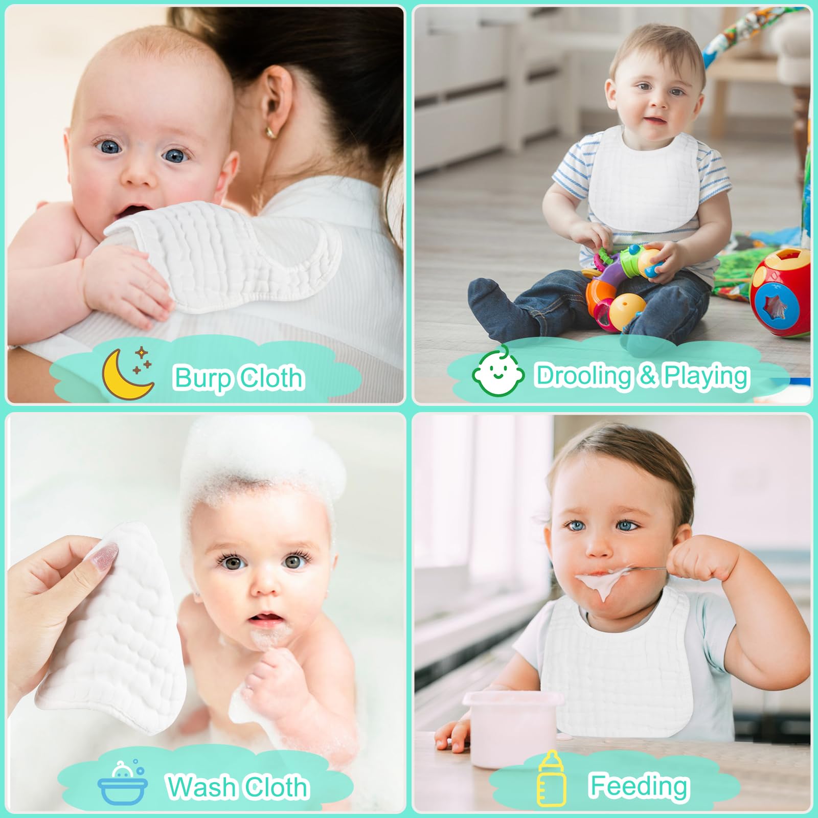 Accmor Muslin Baby Bibs show durable, breathable fabric for everyday wear.