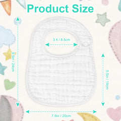 Accmor Muslin Baby Bibs snaps illustrate adjustable size for 0–36 months.