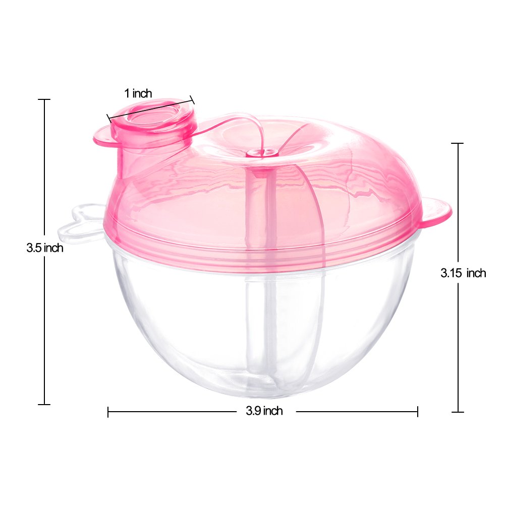 Accmor pink three-compartment dispenser for snacks or formula on the go.