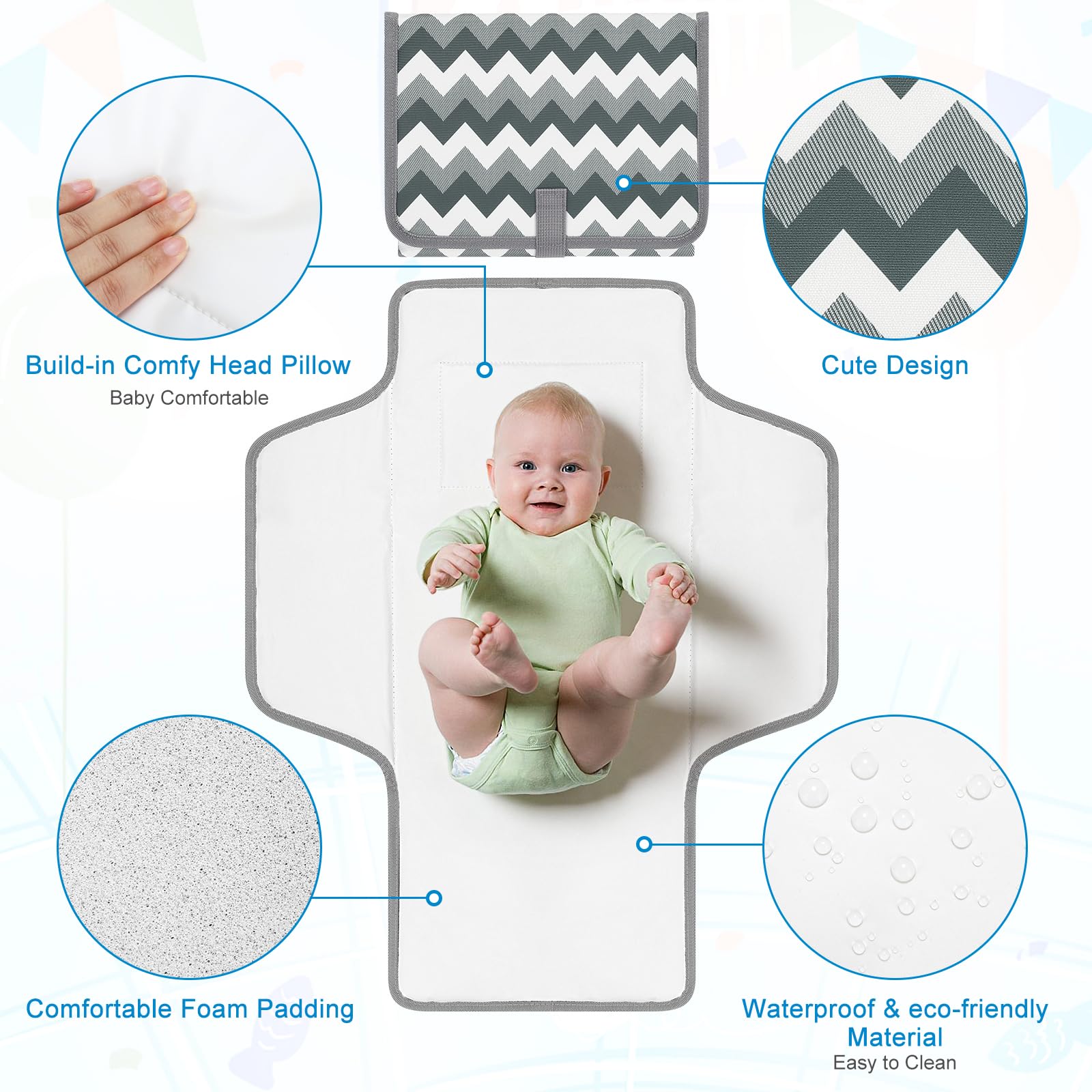 Accmor portable diaper changing pad open area provides a spacious surface for quick diaper changes.