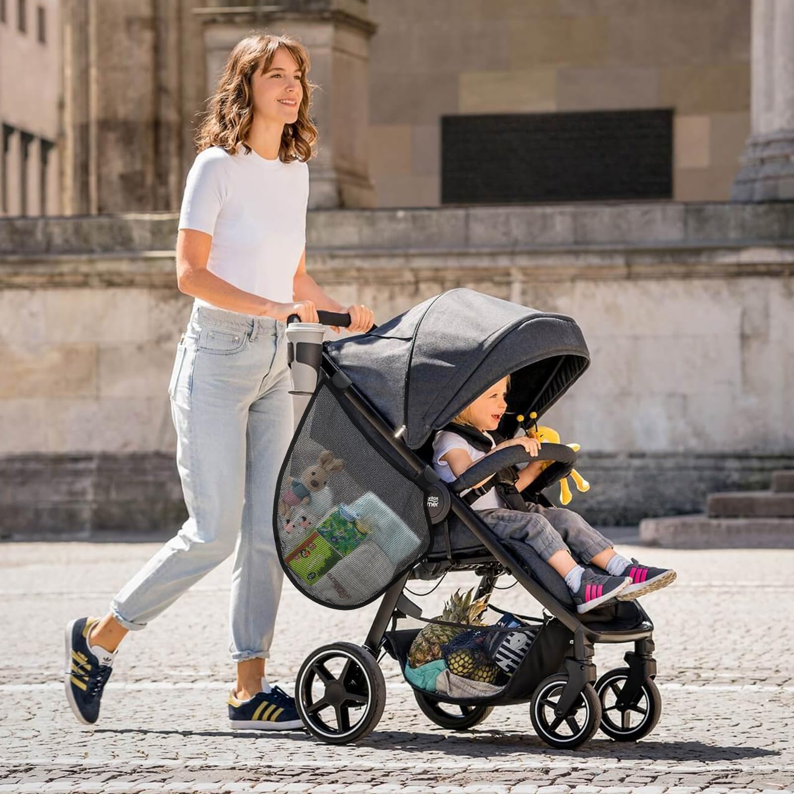 Accmor side-sling storage frees up hand space while shopping.