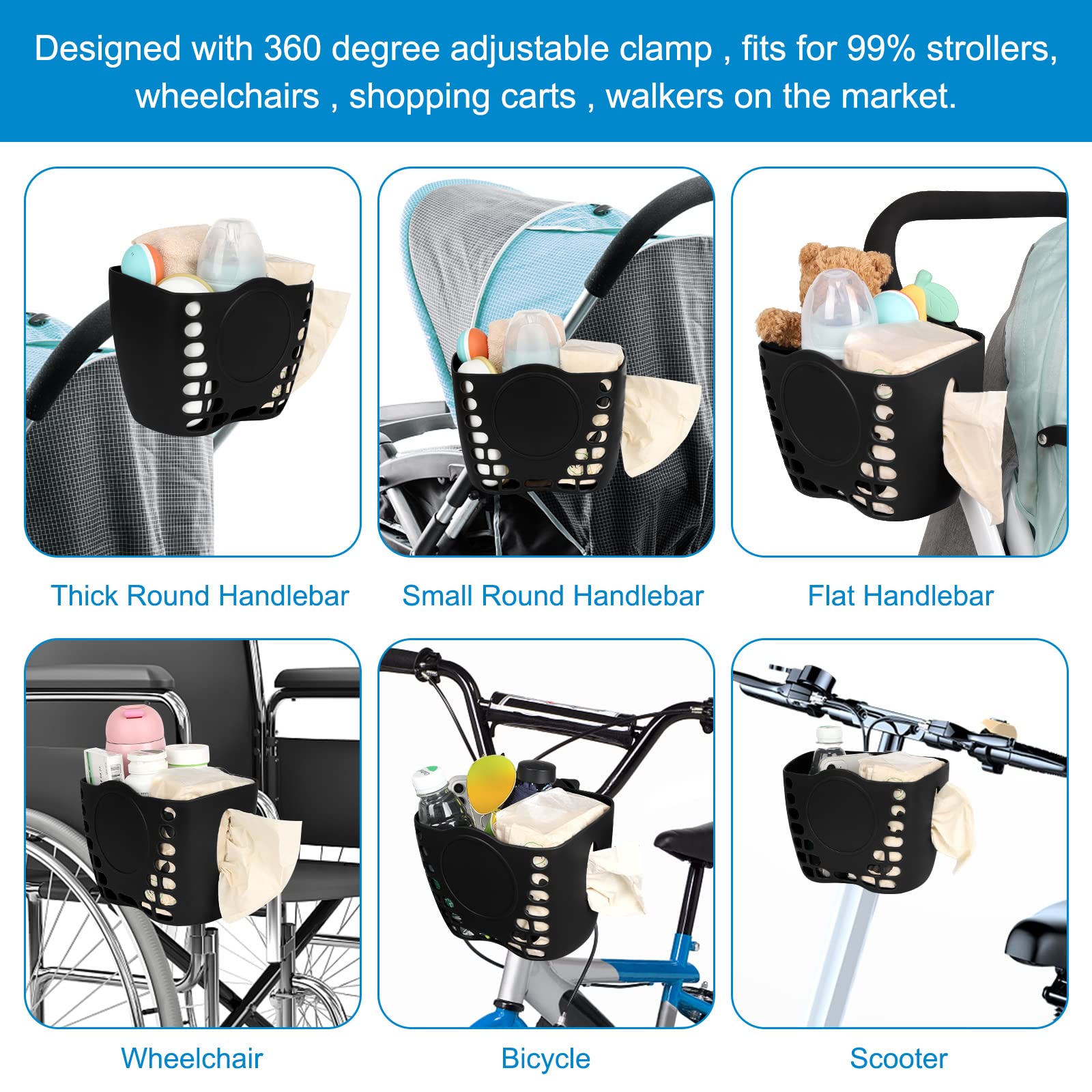 Accmor stroller clip with rubber pad grips firmly without slipping.