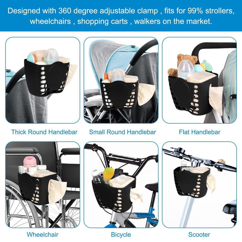 Accmor stroller clip with rubber pad grips firmly without slipping.