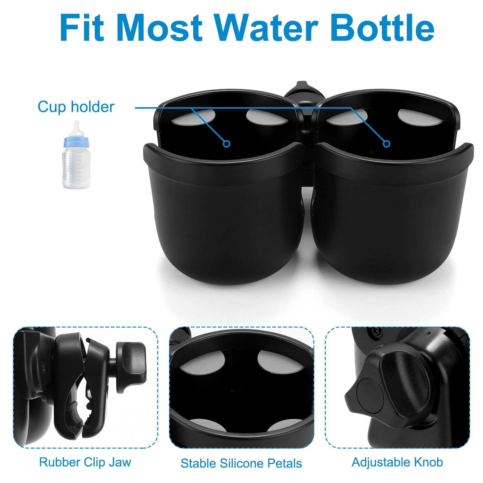 Accmor cup holder 360-degree rotation enables flexible positioning on any handlebar.
