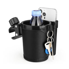 Accmor stroller cup holder with open clip shows adjustable bottle fit.