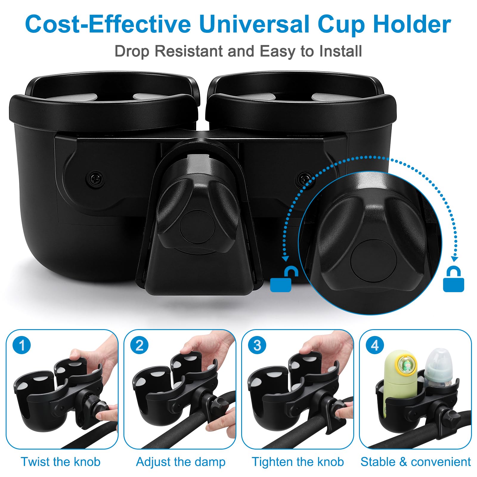 Accmor durable ABS and rubber design keeps drinks secure on rough roads.