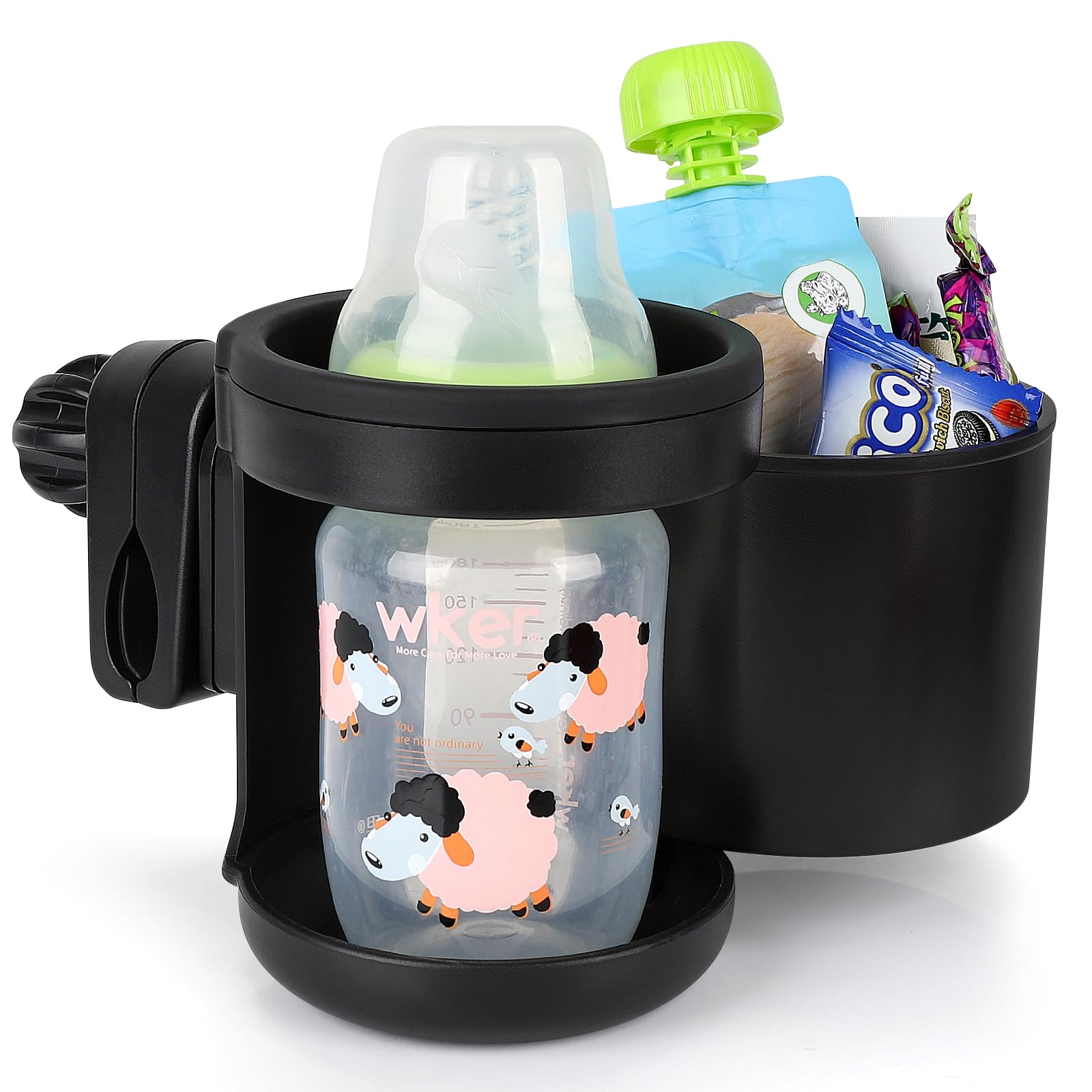 Accmor stroller cup holder expandable 2-in-1 design for drinks and snacks.