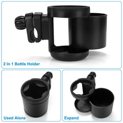 Accmor stroller cup holder with rotatable clamp enables flexible mounting angles.