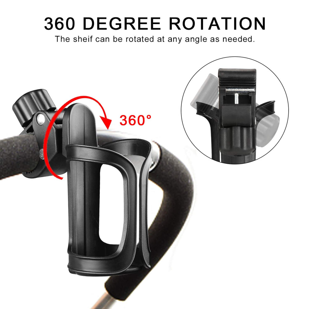 Accmor Stroller Cup Holder rotation-on-handlebar shows flexible mounting.