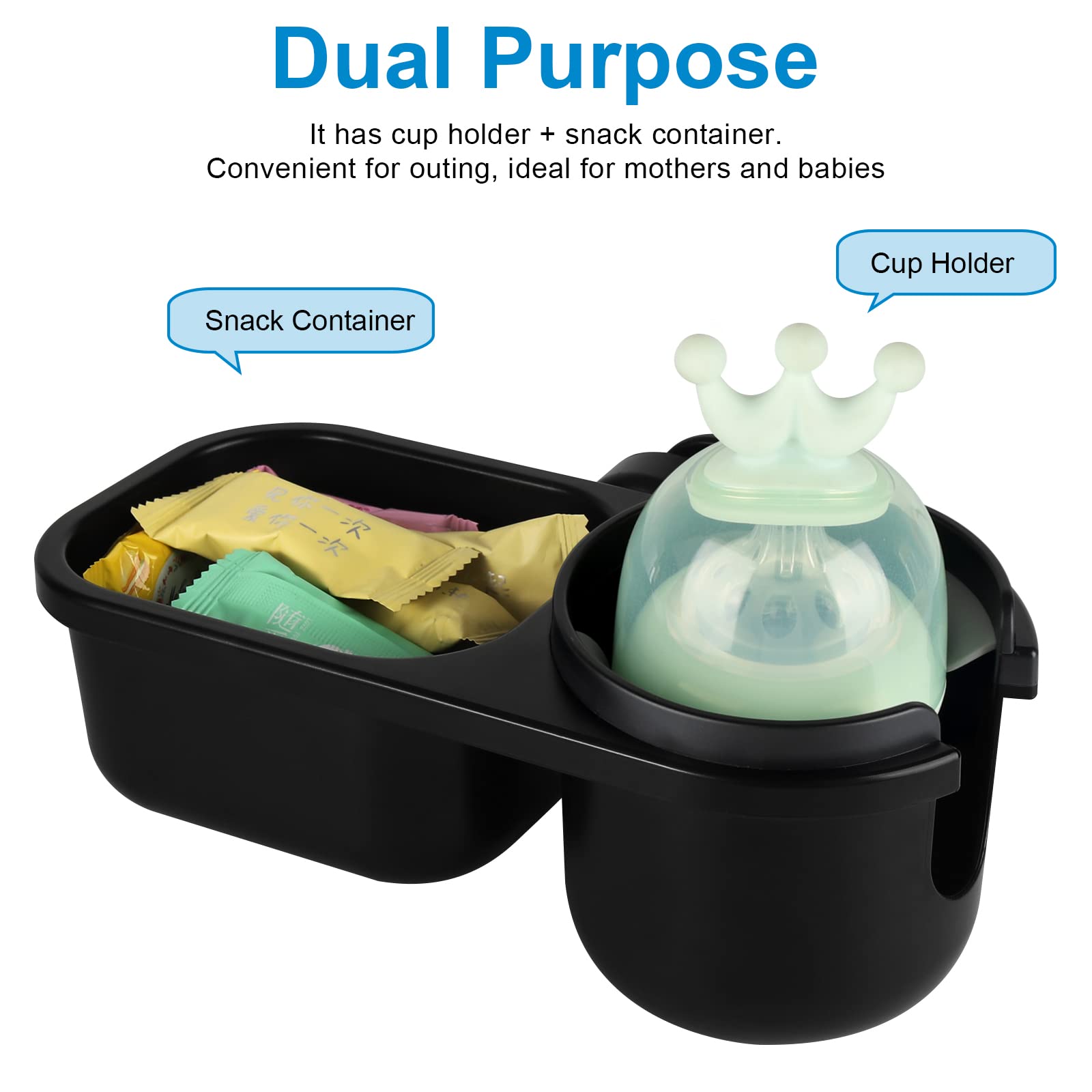 Accmor Stroller Cup Holder Tray with four silicone inserts fits various bottle sizes