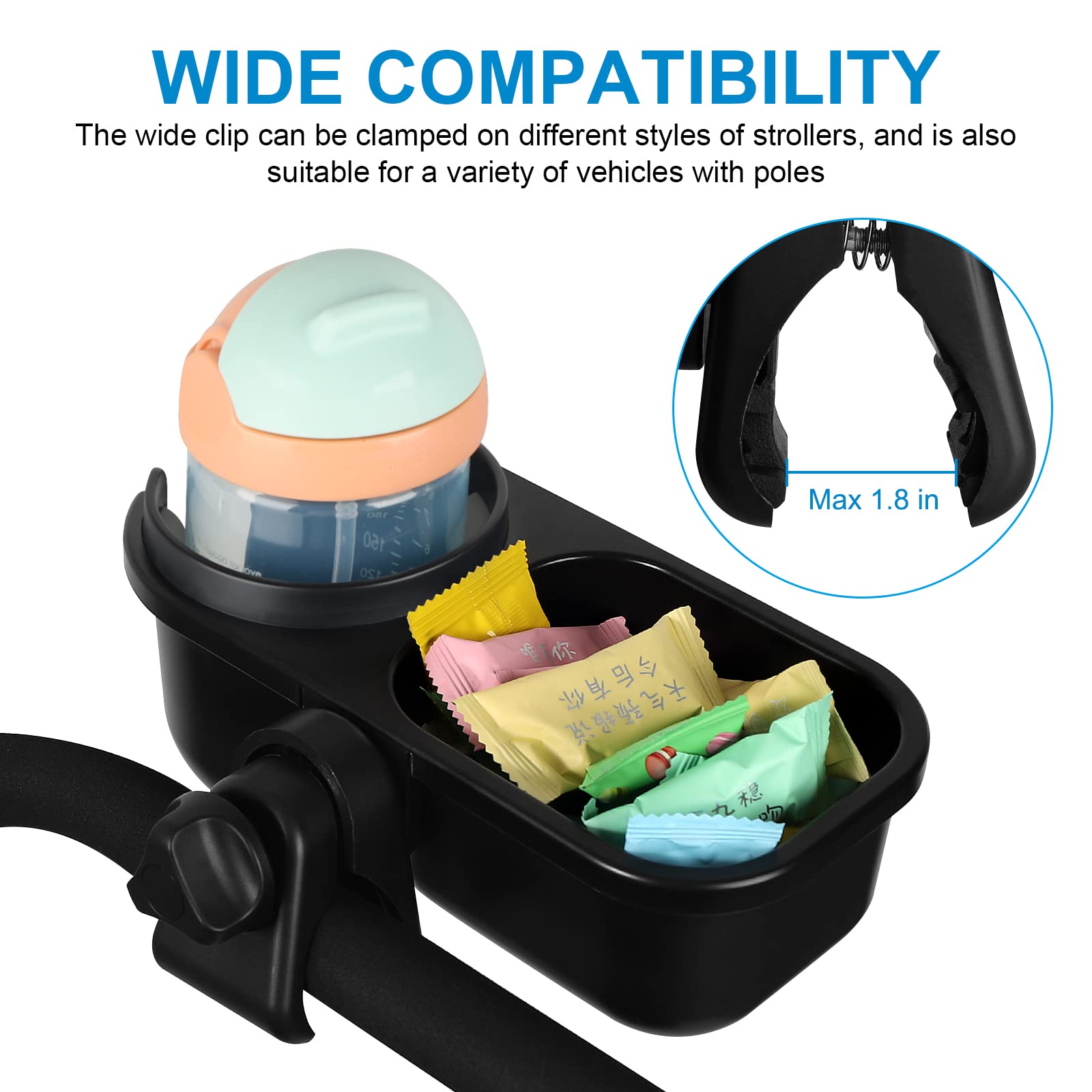 Accmor Stroller Cup Holder Tray in use on a stroller or wheelchair