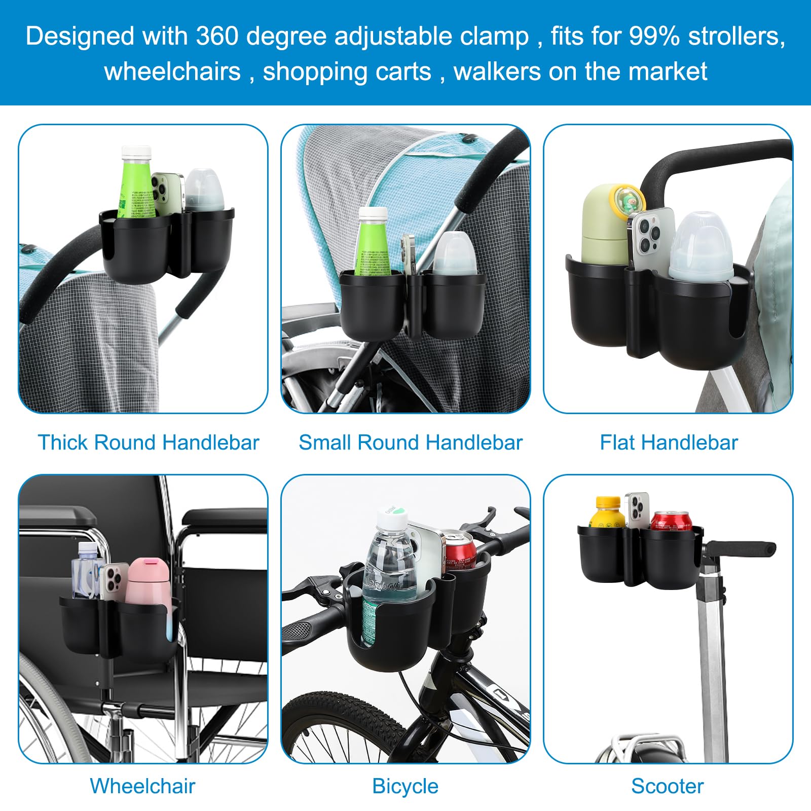 Accmor wide compatibility fits many strollers and mobility devices.