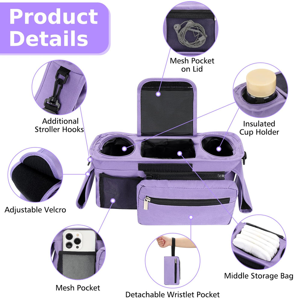 Accmor stroller organizer adjustable Velcro strap makes fitting different strollers easy.