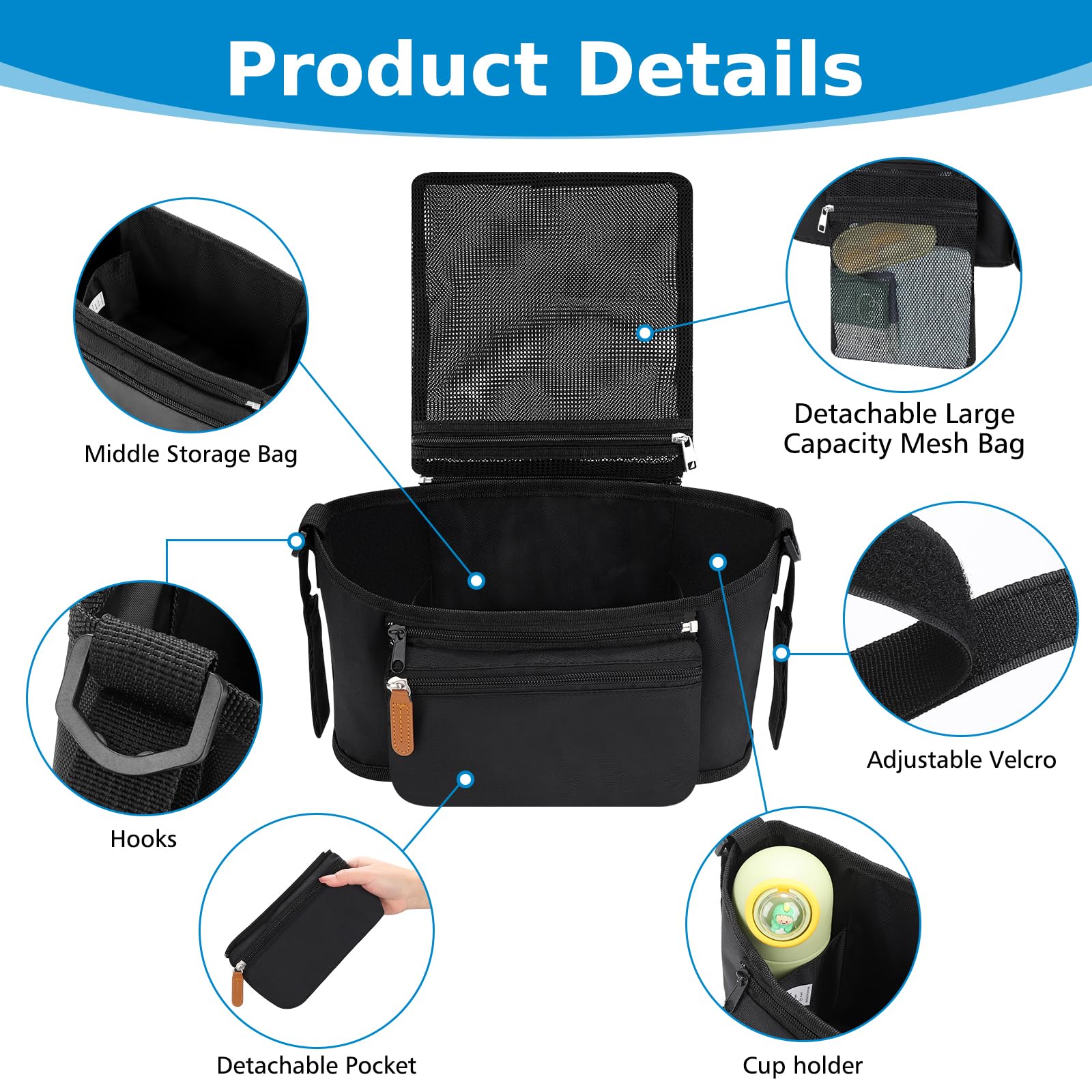 Accmor stroller organizer back mesh diaper bag stores diapers and wipes on the move