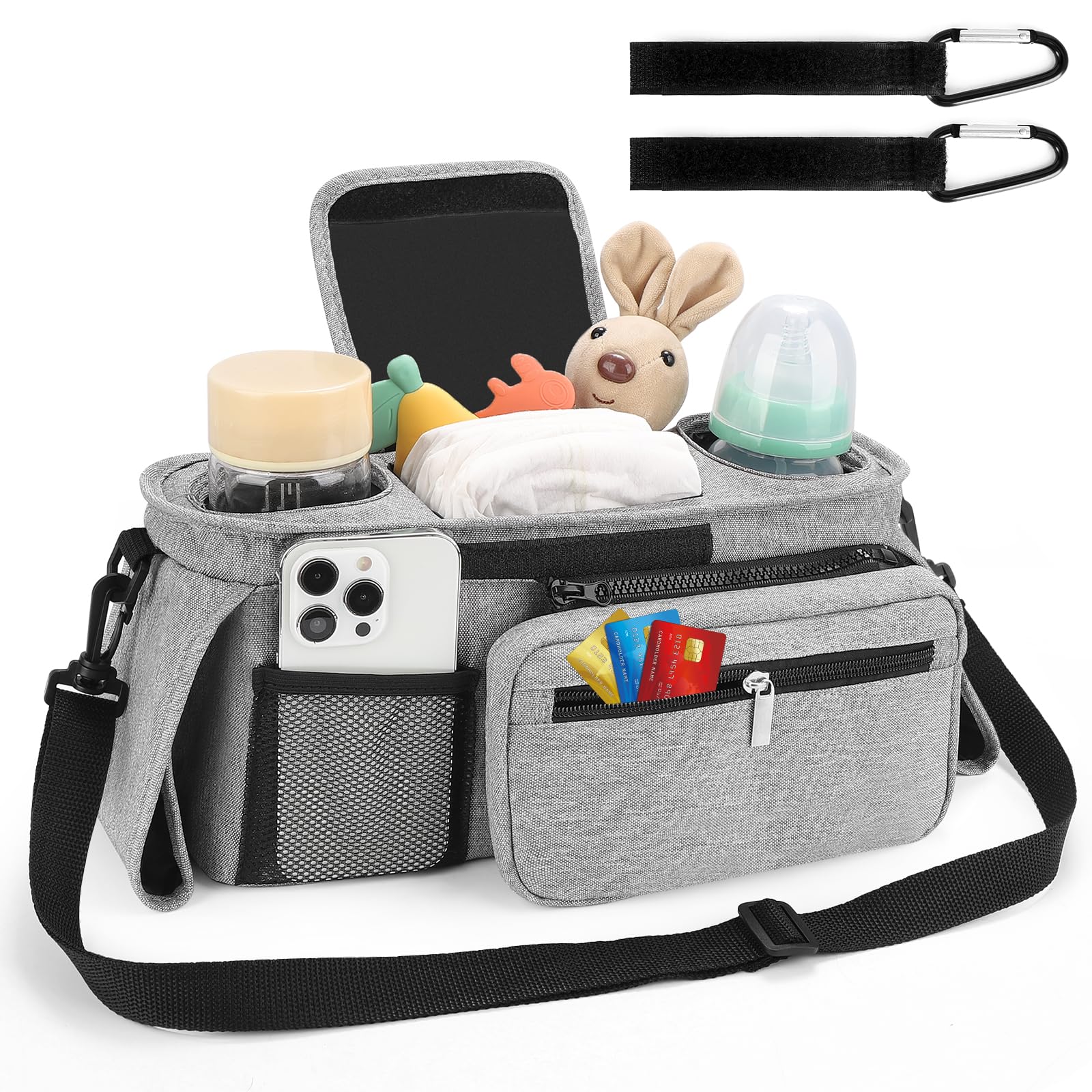 Accmor detachable phone bag on the organizer keeps phone secure during walks.