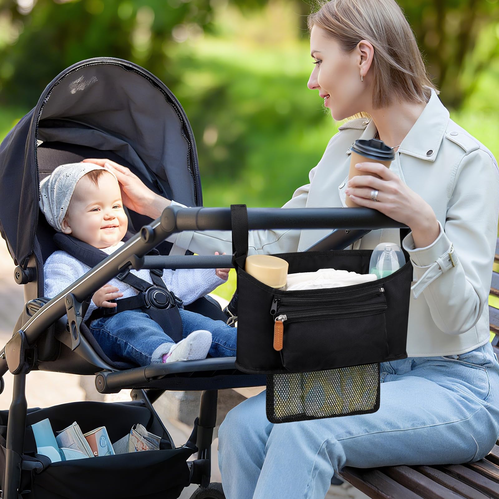 Accmor stroller organizer front zip pocket secures keys and cards safely