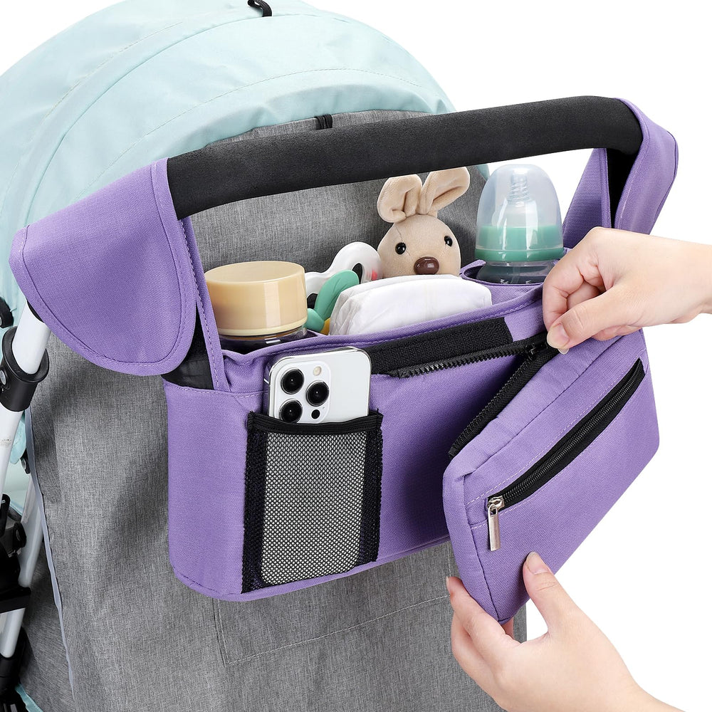 Accmor stroller organizer demonstrates hanging and carry options for versatile use.