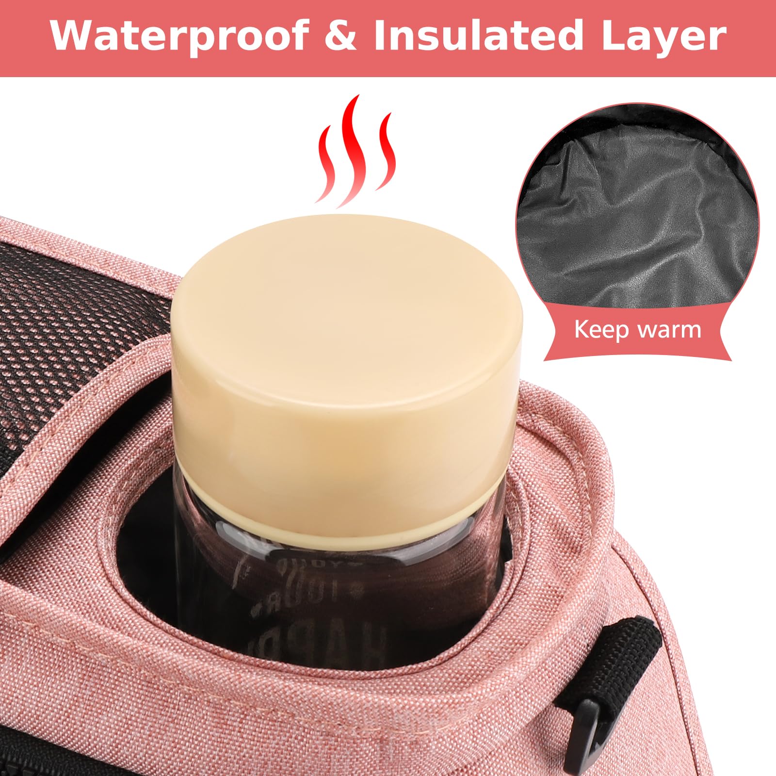 Accmor stroller organizer in-use on a stroller demonstrates hands-free convenience.