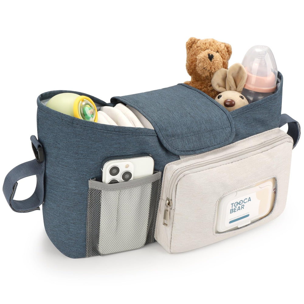 Accmor stroller organizer side view highlighting side insulated cup holder for beverages