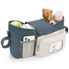 Accmor stroller organizer side view highlighting side insulated cup holder for beverages