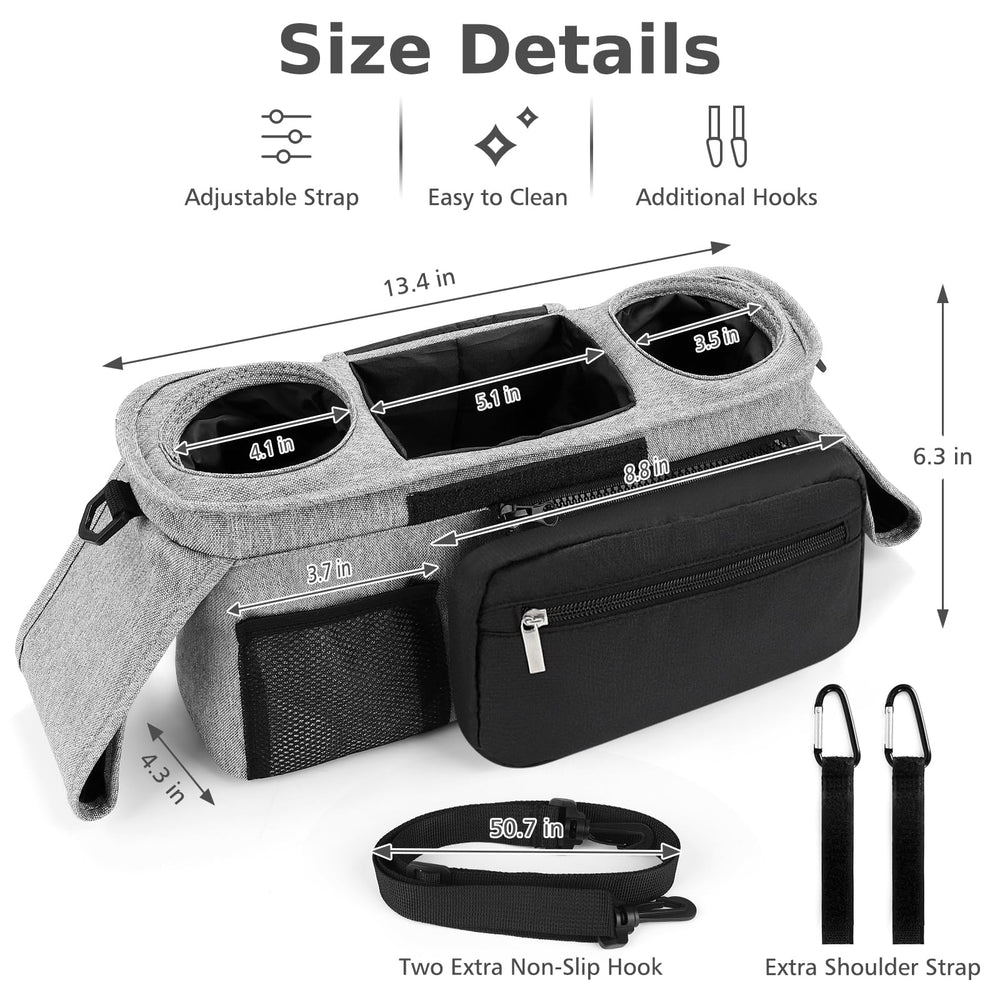 All-in-one Accmor storage keeps essentials within reach during strolls.