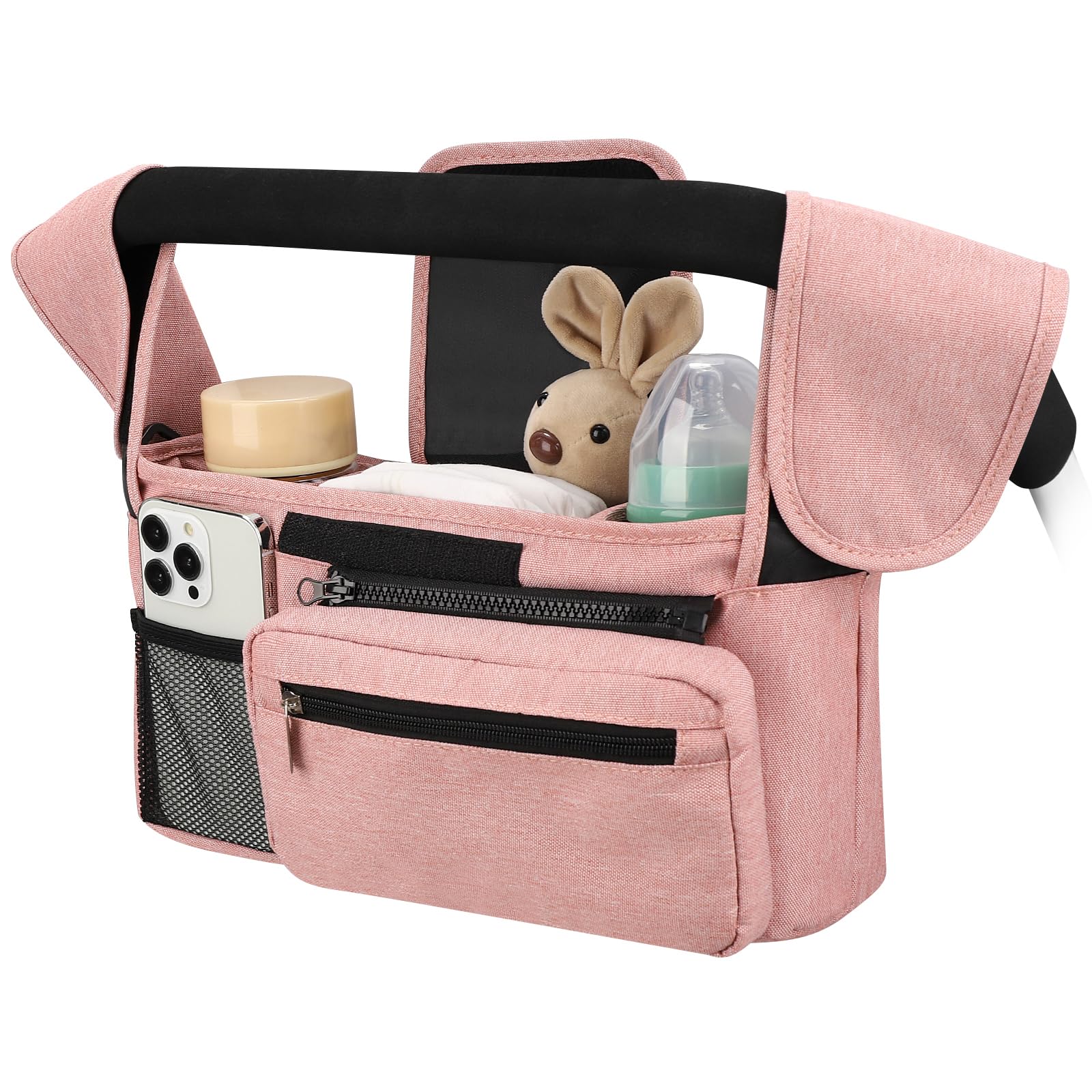 Accmor stroller organizer main compartment keeps baby essentials organized and within reach.