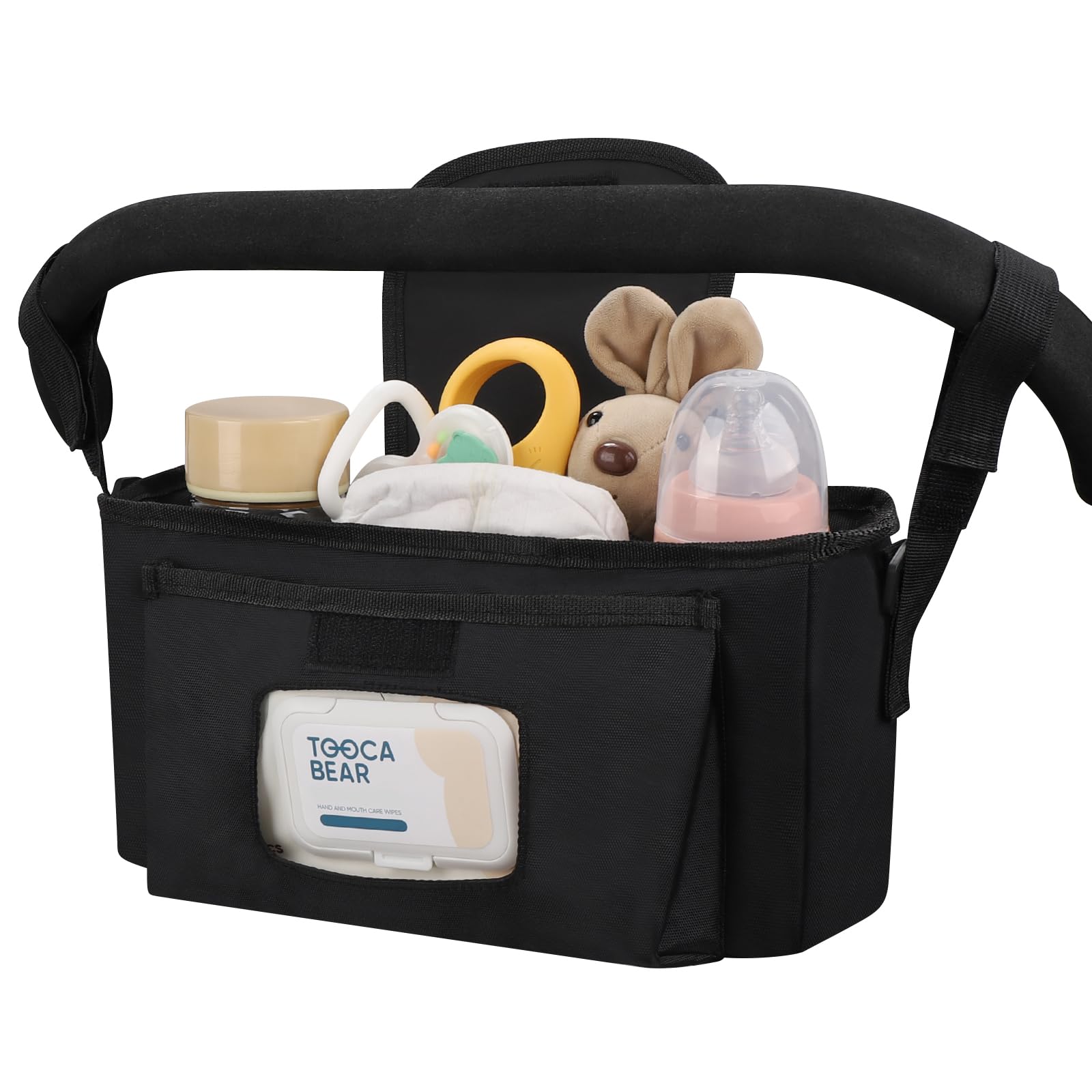 Accmor stroller-organizer-multi-compartments keeps essentials organized on family outings.